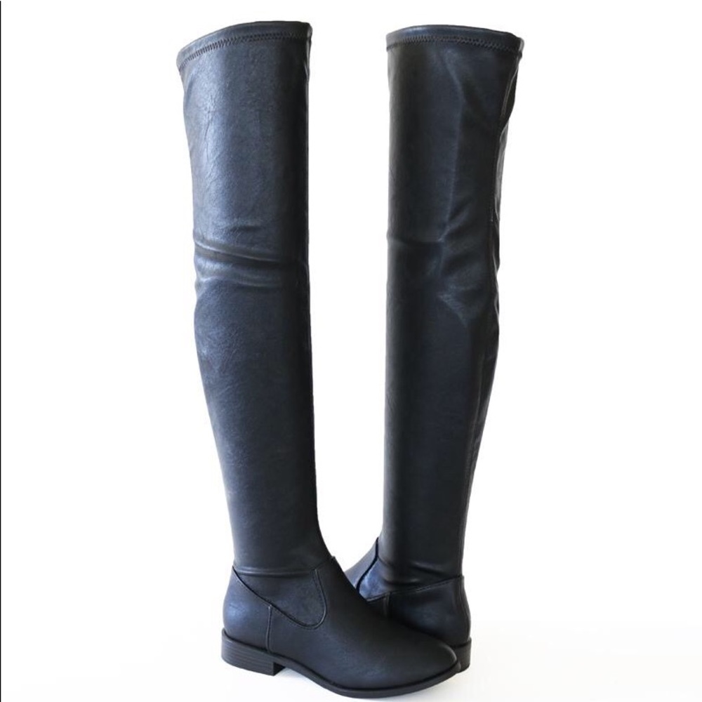 jingo black strech pu over knee boots - Picture 2 of 5